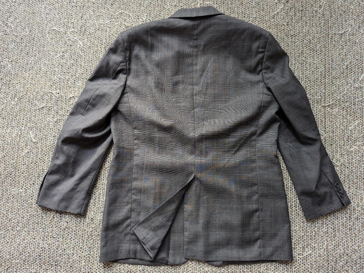 vintage BROOKS BROTHERS suit 43R 38x32 woven wool PLAID gray-blue