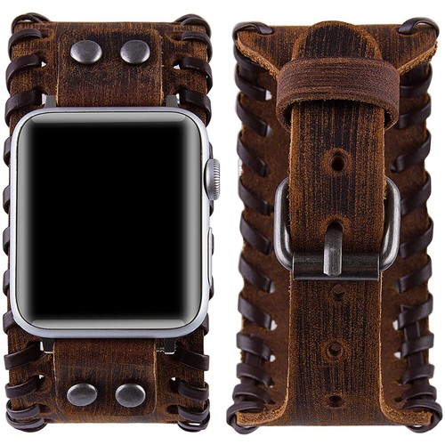 For Apple Watch Band 41/45/49mm iWatch Series 9 8 7 6 5 Leather Cuff Wrist Strap - Picture 16 of 19