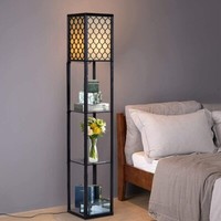 3-Ebenen Stehleuchte Regal E27 Standleuchte Bodenlampe Stehlampe Holz