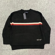 NWT Tommy Hilfiger Women's Navy Blue Pullover Sweater Stripes Logo - Size L