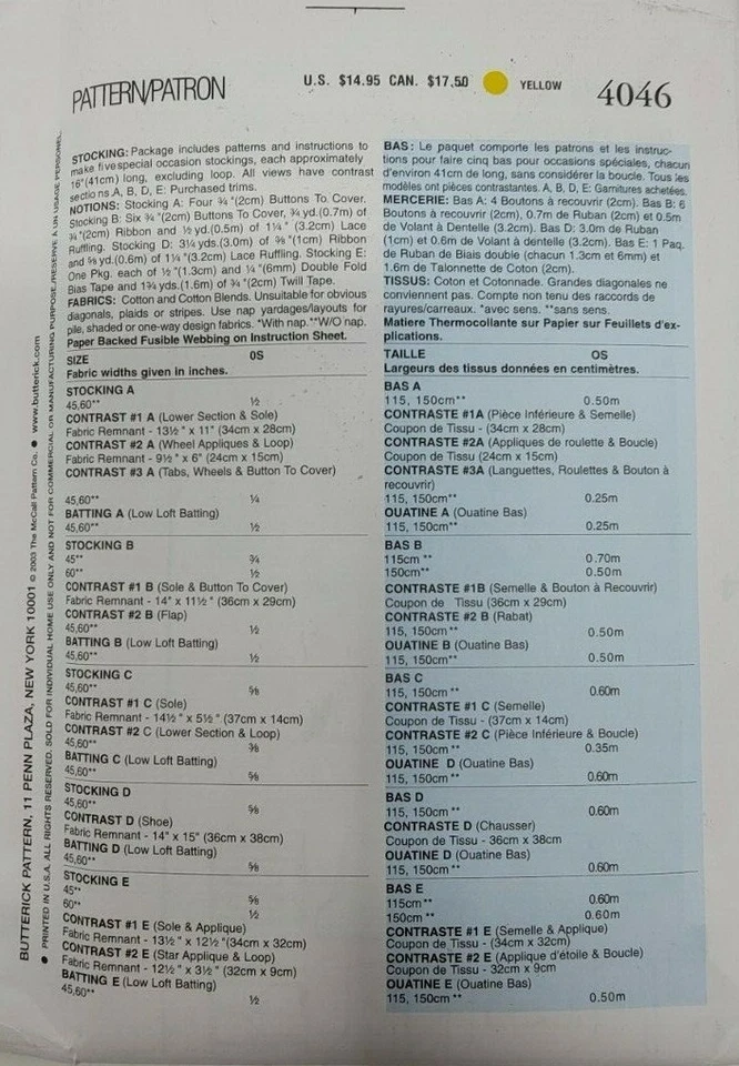 Butterick 4046 Christmas Stockings Sneaker boot rollers skate sewing pattern - Image 3 of 3
