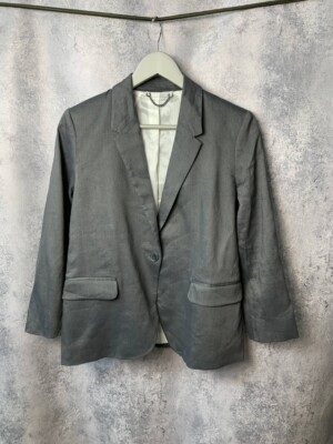 RRP £260 Jigsaw Grey Linen Viscose Elastane Blend Blazer