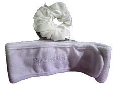 Spoiled Child Embroidered Spa Headband & Scrunchie Both are White and New