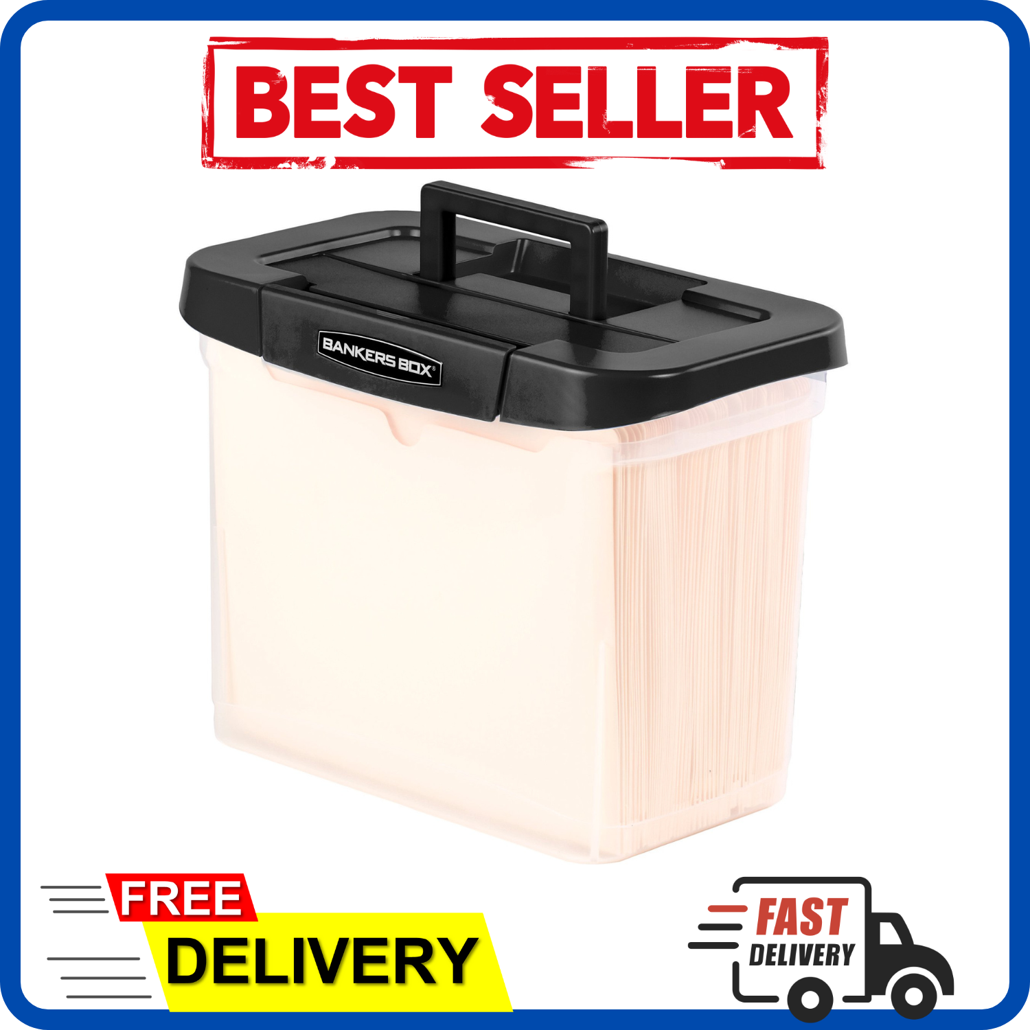 Box Clear Plastic Portable, Letter/Legal File Box with Black Lid