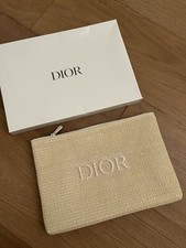 Christian Dior beauty Pouch Makeup Bag Case Beige Logo 28 x 20cm RAFFIA