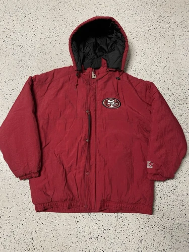 Veste vintage Starter San Francisco 49ers Starter XL rouge capuche zippée intégrale matelassée
