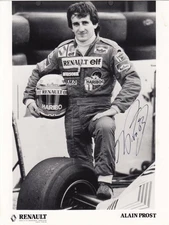 SIGNED ALAIN PROST ORIGINAL PERIOD RENAULT F1 TEAM PRESS PHOTO AUTOGRAPH
