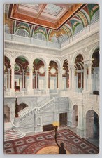 Vintage Photochrome Postcard Entrance Hall Library of Congress Washington