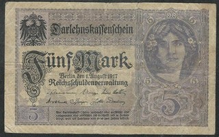 BILLET DE BANQUE DE 5 MARKS 1917