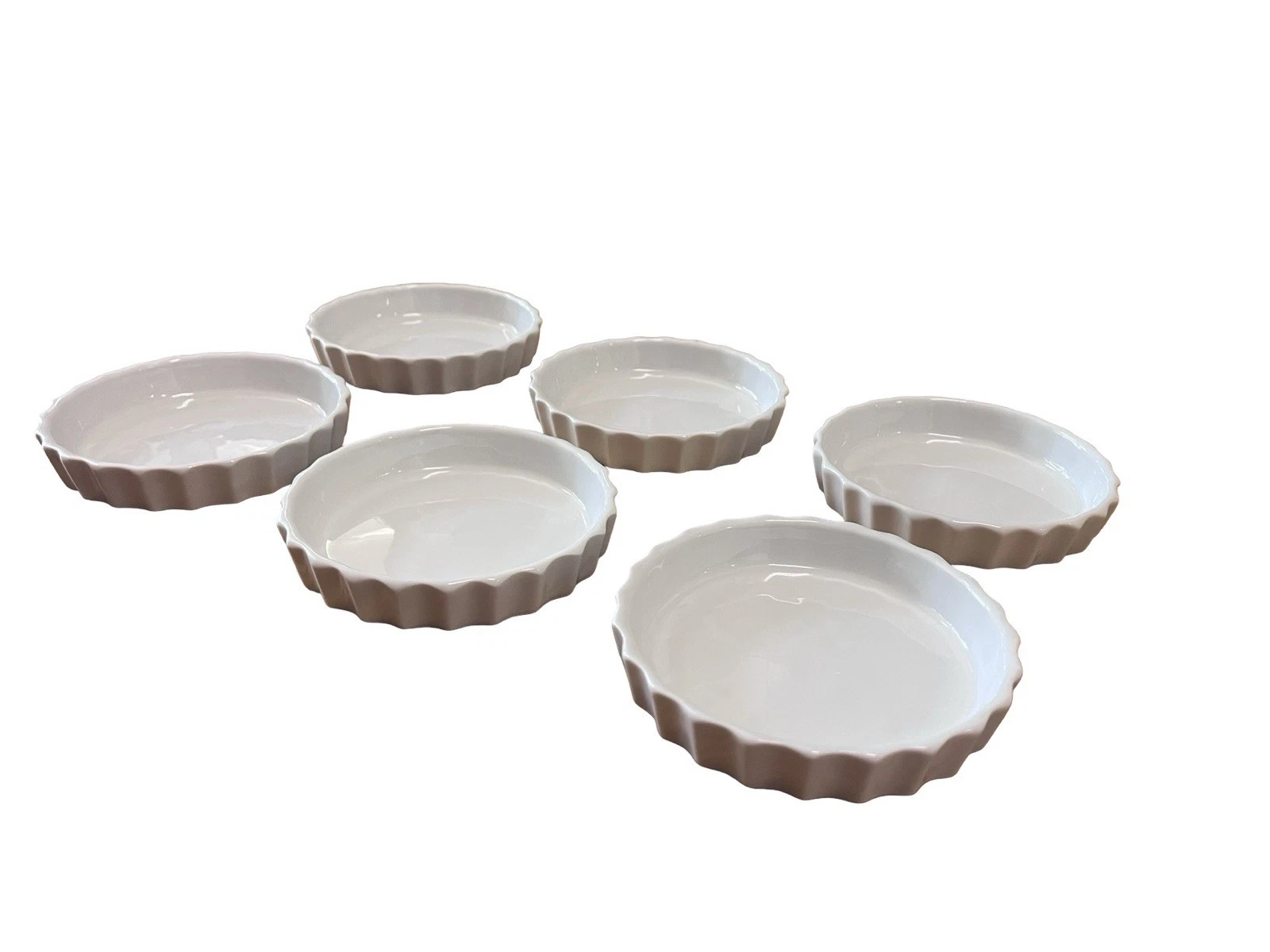 6 APILCO France ROUND Flutes WHITE PORCELAIN Tart Flan Quiche Pie Dishes #4