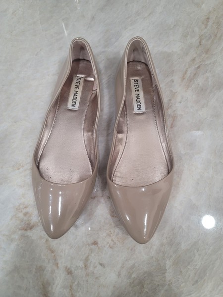 Steve Madden Inna Women's 8 Nude Patent Pointed Toe Ballet Flats Slip On Shoes