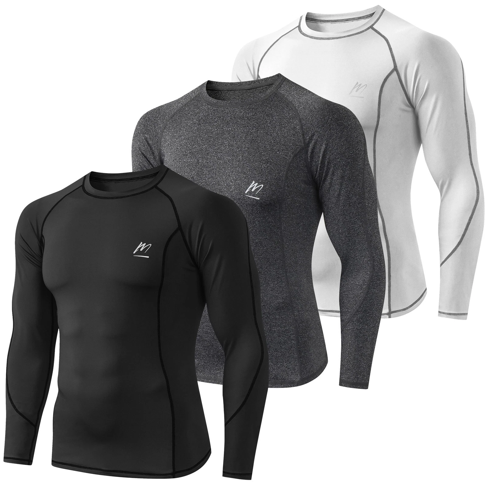 3Pcs Men Long Sleeve Compression Shirts Gym Underwear Top Breathable Thermal