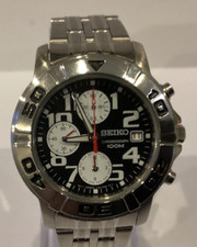 RARE SEIKO CHRONOGRAPH 7T92-0FS0 Military Style Quartz Men's Watch Reverse Panda