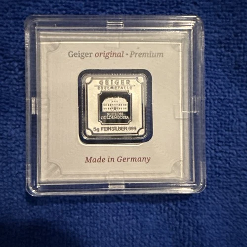 Geiger Edelmetalle 5 Gram Silver Bar Sealed Assay .999 Fine Silver