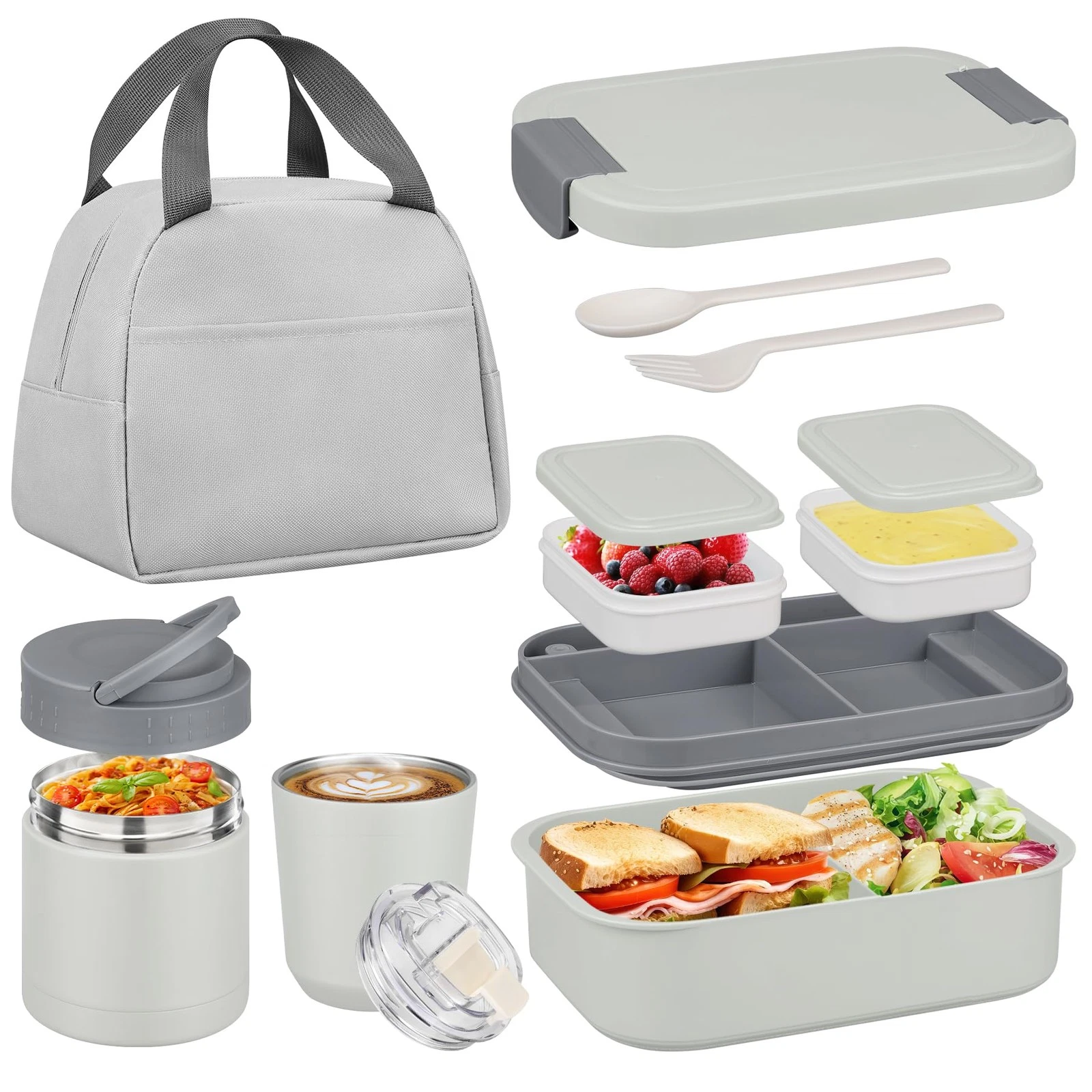 Bento Lunch Box Set with 10.5oz Soup Thermo Food Jar for Adults Kids, Stainle...