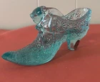 Daisy & Button Aqua Fenton Art Glass 5.5”Long Slipper Shoe