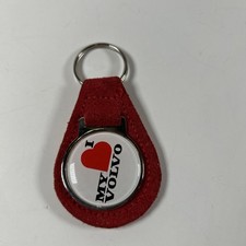 Vintage I Love (heart) My Volvo Leather Keychain Keyring