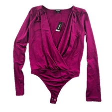 Express Bodysuit Women's XS Purple Deep V Neck Long Sleeve Ladies NWT