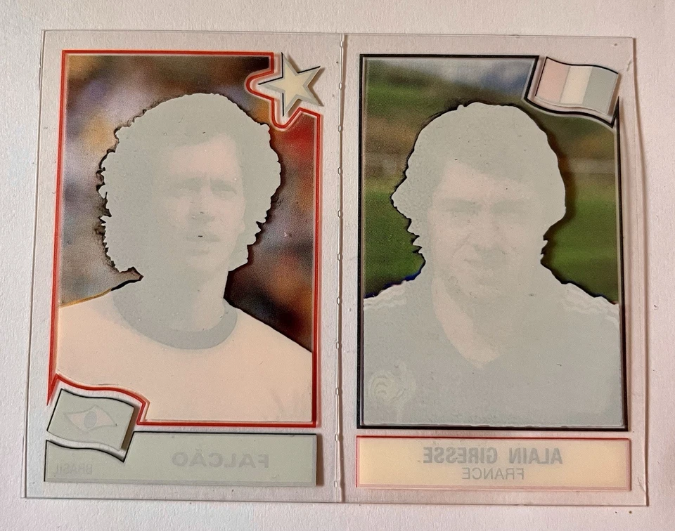 Superestrellas de fútbol Panini 1984 (Falcao-Giresse) sin cortar-raro-como nuevo+paquete abierto+2 tarjetas Foto 2 de 4