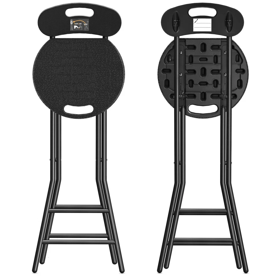 Round Collapsible Folding Bar Stool Counter Height Chairs for Camping Kitchen US - Image 3 of 4