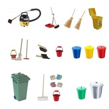 Miniatur Zubehör Haushalt Putzen, Staubsauger, Mülltonne Deko Minigarten Wichtel