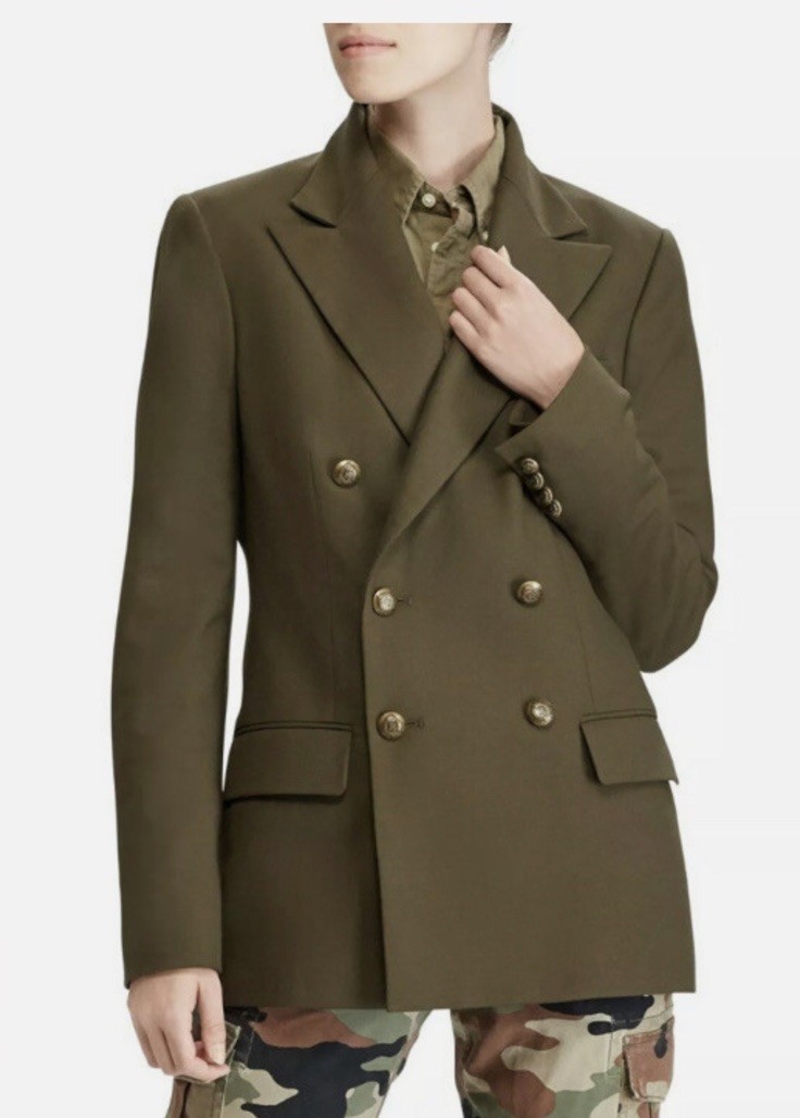 $698 Polo Ralph Lauren 2 Green Military Blazer Jacket Double Breasted RRL Coat