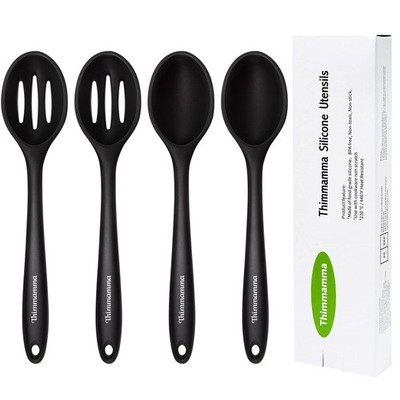 Silicone Cooking Spoon, Nonstick Kitchen Spoons for Cooking, Slotted and Soli...