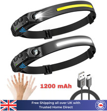 LED Head Torch Rechargeable Waterproof Motion Sensor Super Bright Headband 230°