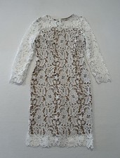 Shein Women’s Long Sleeve White Lace Over Beige Slip Dress Large Preowned Dressy