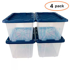 27 Gal. Tough Storage Tote in Clear with Moonlit Ocean Lid 4-Pack