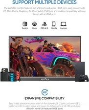 16.1'' 144Hz Portable Gaming Monitor, 106% sRGB 1080P FHD HDR, Ultra Slim 2
