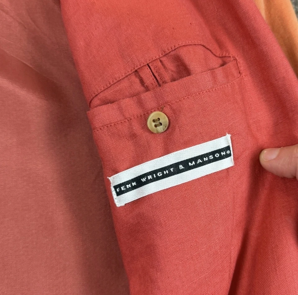 Retro 100% Linen 2 Button Blazer Jacket Sports Coat Mens L Red Orange Colorblock - Image 4 of 4