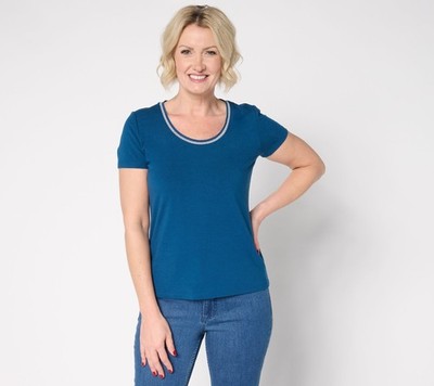 SUNNYLiFE Women's Top Sz M Scoop Neck Knit Metallic Trim Blue A682063