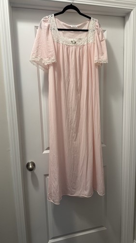 Vintage Vanity Fair rosa Nylon Nachthemd Nachthemd groß lang Spitzenbesatz
