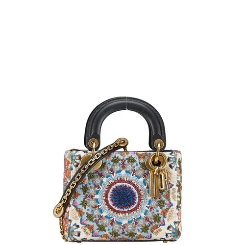 SAC AUTHENTIQUE CHRISTIAN DIOR LADY DIOR FLEUR PERLÉE 2 VOIES LAINE CUIR FEMME F/S