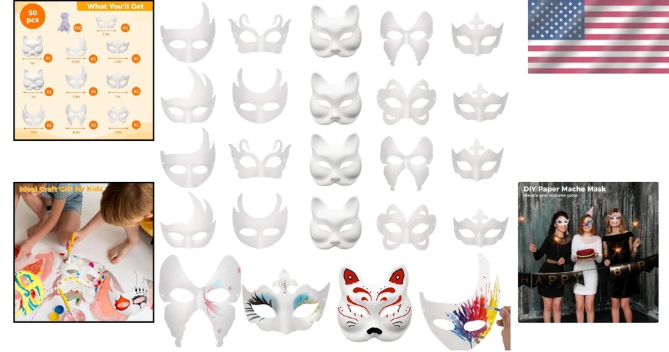 50PCS DIY Blank Masquerade Masks for Halloween - Image 2 of 4