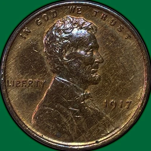 1917 Lincoln Wheat Cent Almost Uncirculated AU Coin, Cleaning #36951