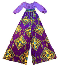 VTG 60s JUMPSUIT BELL BOTTOM FESTIVAL HIPPIE DISCO GROOVY Psychedelic PURPLE S/M