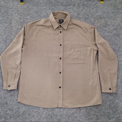 H&M Ae/uphorie Esthetique Mens Large Sand Beige Pocket Buttons Long Sleeve Shirt