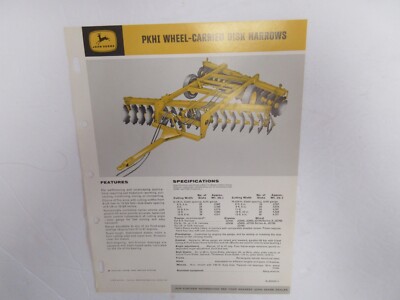 John Deere PKHI Wheel Carried Disk Harrows 2 Page Brochure VG Condition
