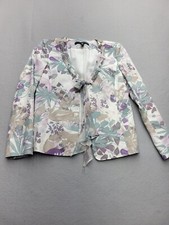 Linda Allard Ellen Tracy Womens Jacket 8P White Purple Floral Print Casual