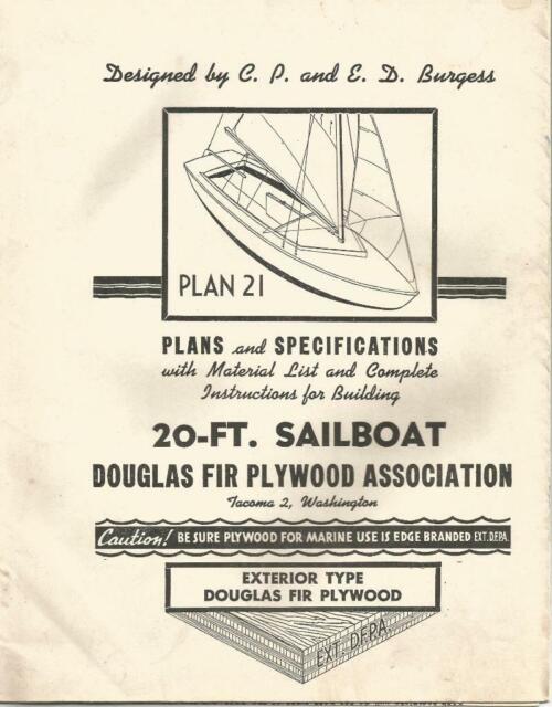 Original 1940's #21 Boat Plans for 20-FT. Sailboat Douglas 