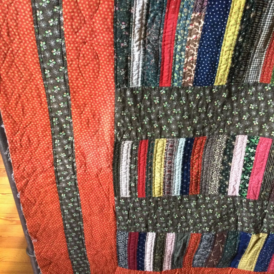 Vtg Mod Folk Art QUILT Victorian repro calico 100% cotton TO BIND/FINISH F/Q pop - Image 3 of 4