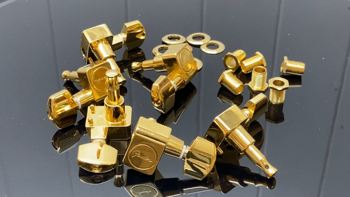 REAL Fender Dual Pin STAGGERED Gold Tuning Key Machine Heads USA