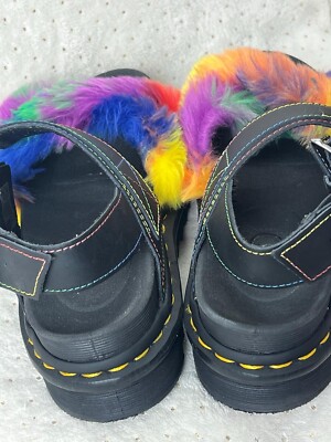 Dr. Martens Voss II Fluffy Sandals Black Rainbow Women Platform