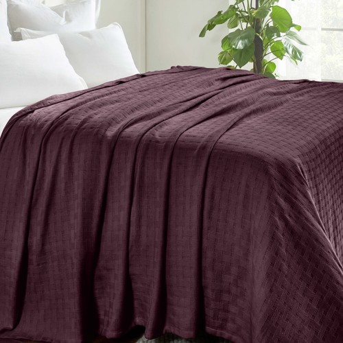 100% Cotton Thermal Basket Weave All Season Blanket Luxury Solid Sofa Bed Throw - Picture 92 of 147