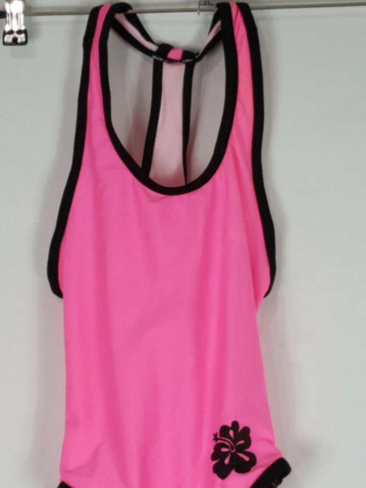 NUEVO Traje de baño Amy Byer de una pieza para niñas Razorback rosa negro traje de baño talla 8 Foto 2 de 4