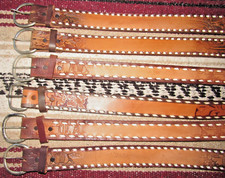 Vintage Western C M Co/Assorted Buckstitch/Tooled Leather Belts 6 pc Size 20 NEW