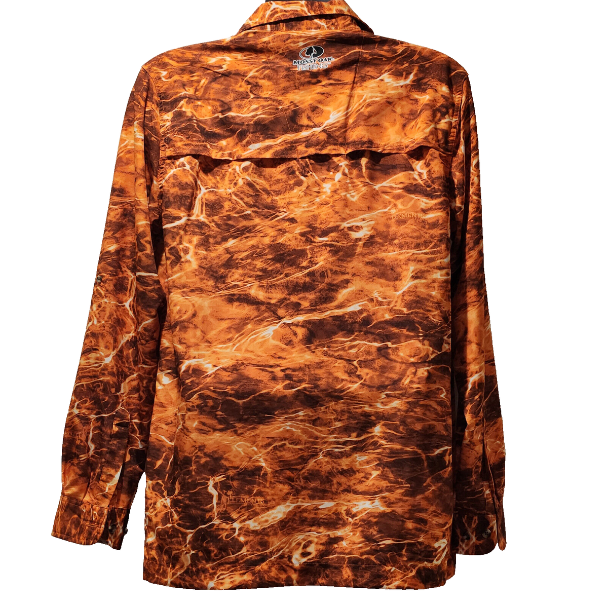 Chemise De Pêche Mossy Oak Elements Agua Manches Longues – Taille L, Orange Camouflage