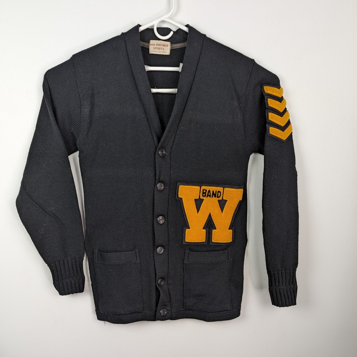 Vtg 60s 70s W Highschool Marching Band Black Wool Cardigan